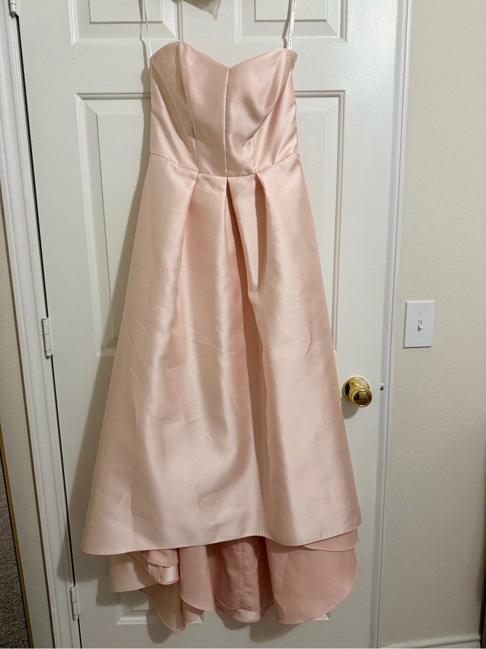 ALFRED SUNG Blush Pink Strapless High-Low Satin Evening Gown